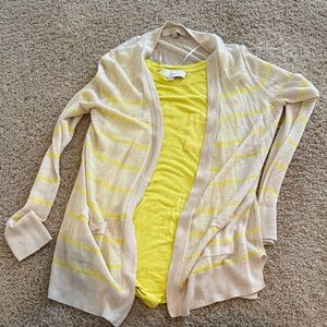 LOFT Cream Cardigan with Yellow Stripes